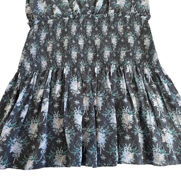 LoveShackFancy Brickell Blue Gathered Floral Print Crepe Mini Dress Size Large - Picture 12 of 13